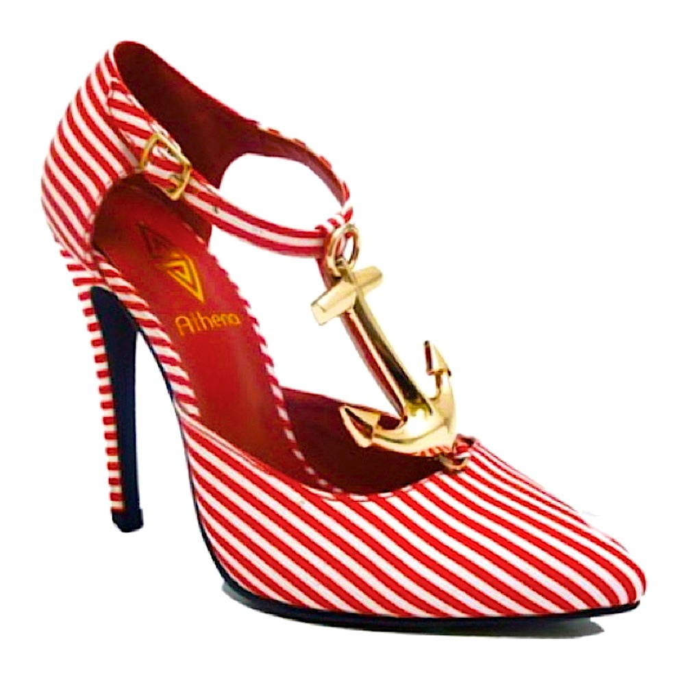 Athena Nautical Red Heels w/Gold Anchor